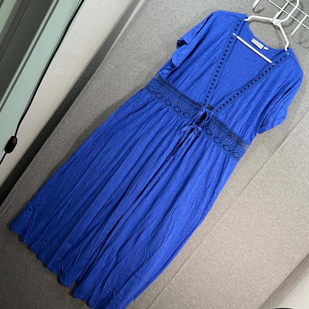 Belle Beach by Kim Gravel Regular Slub Knit Tie Front Cove Blue Dazzle, M/L